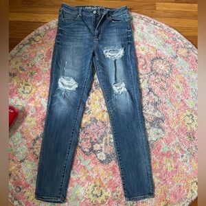 AMERICAN EAGLE Super Super Stretch X Dark Blue Distressed Skinny Jeans Size 10!!